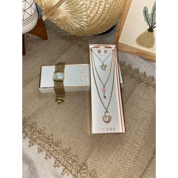 Guess Jewelry - NWT Guess 3 Charm Necklaces with Earrings & GUC Guess Watch Jewelry Bundle Lot